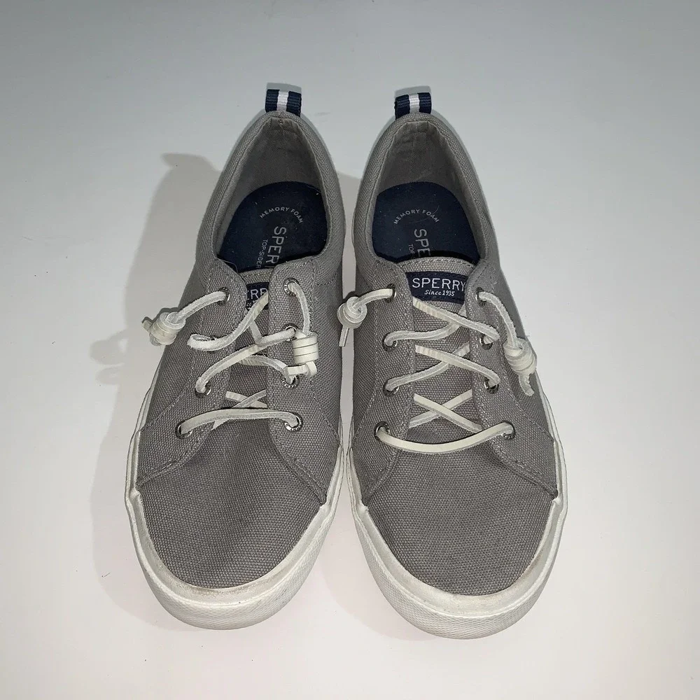 Sperry Boat Shoes Womens 8.5 Gray Canvas Pier Wave Sneaker STS85103
